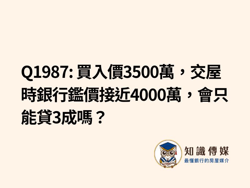 Q1987: 買入價3500萬，交屋時銀行鑑價接近4000萬，會只能貸3成嗎？