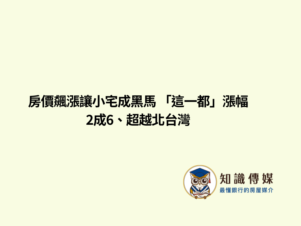 房價飆漲讓小宅成黑馬 「這一都」漲幅2成6、超越北台灣